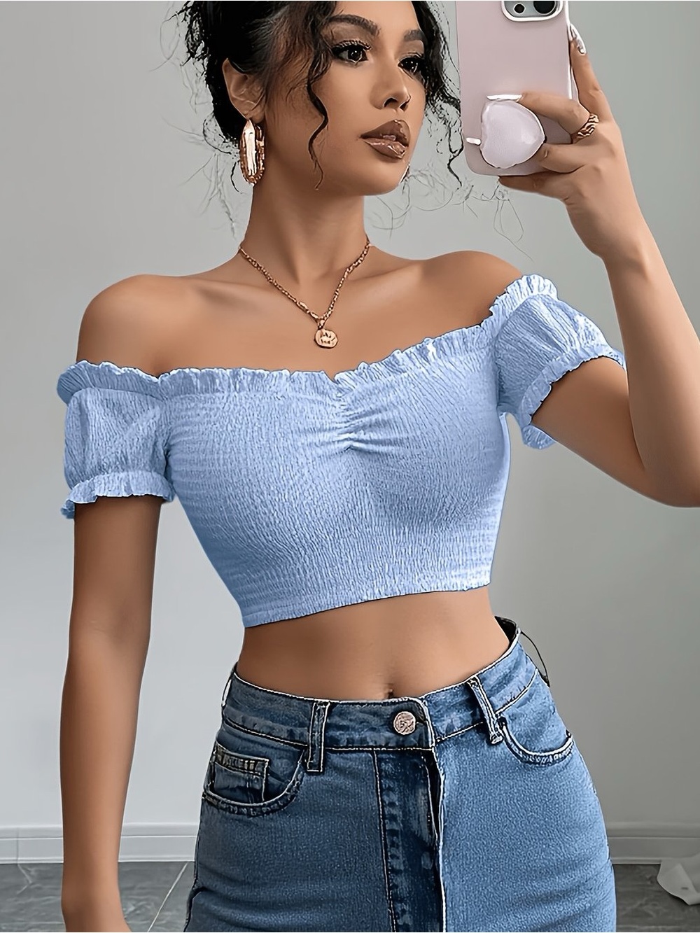 Women's Blue Off-Shoulder Top